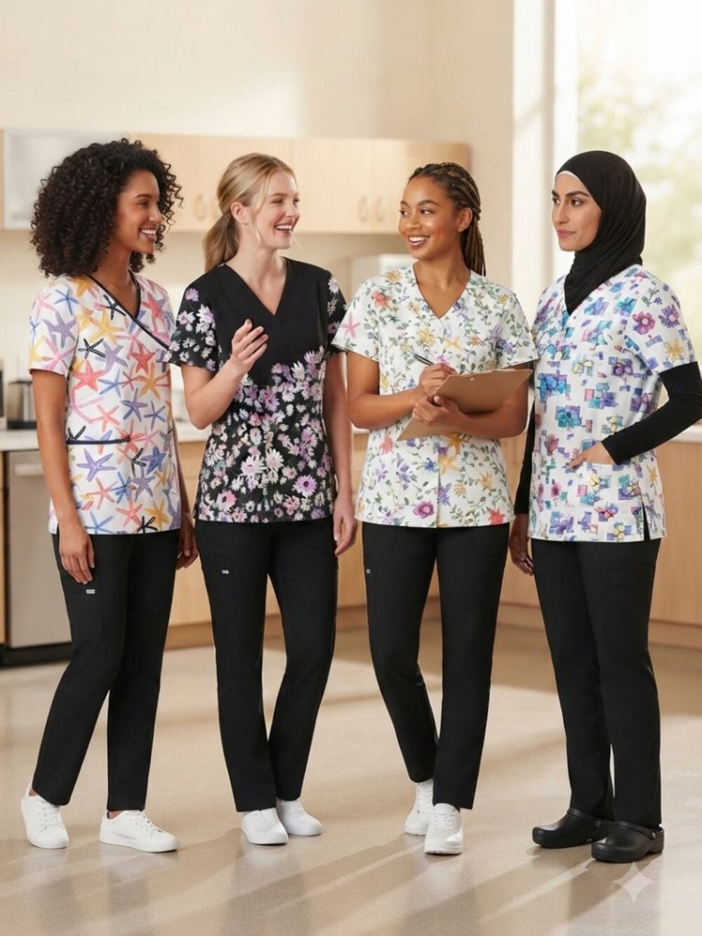 4 PCS Bundle Printed Women's Scrub Tops